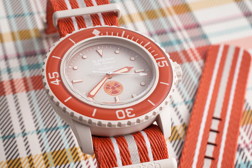 Blancpain x Swatch Scuba Fifty Fathoms Arctic Ocean Watch Review SO35N100 - StrapHabit
