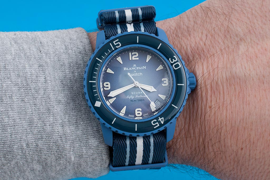 Blancpain x Swatch Scuba Fifty Fathoms Atlantic Ocean Watch Review SO35A100 - StrapHabit