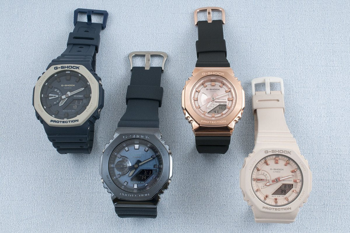 Casio G-Shock Casioak Metal vs Resin Watch Review - GM2100N-2A and GMS2100PG-1A vs. GA2110ET-2A and GMAS2100-4A - StrapHabit