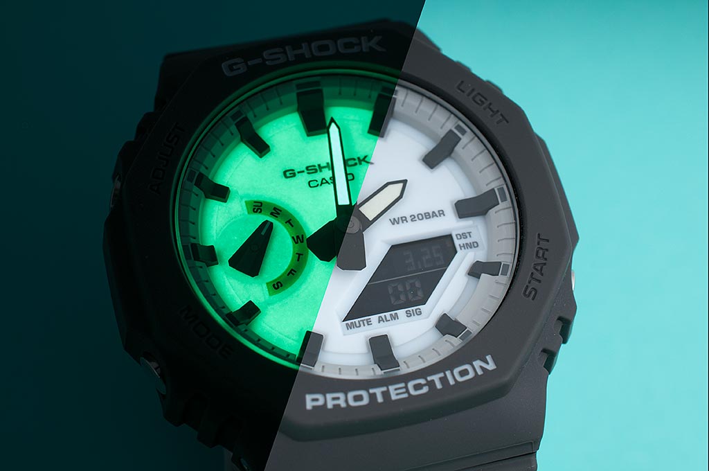 Casio Hidden Glow Casioak Watch Review - A Lume Dial Version of my Favorite G-Shock! GA2100HD-8A - StrapHabit