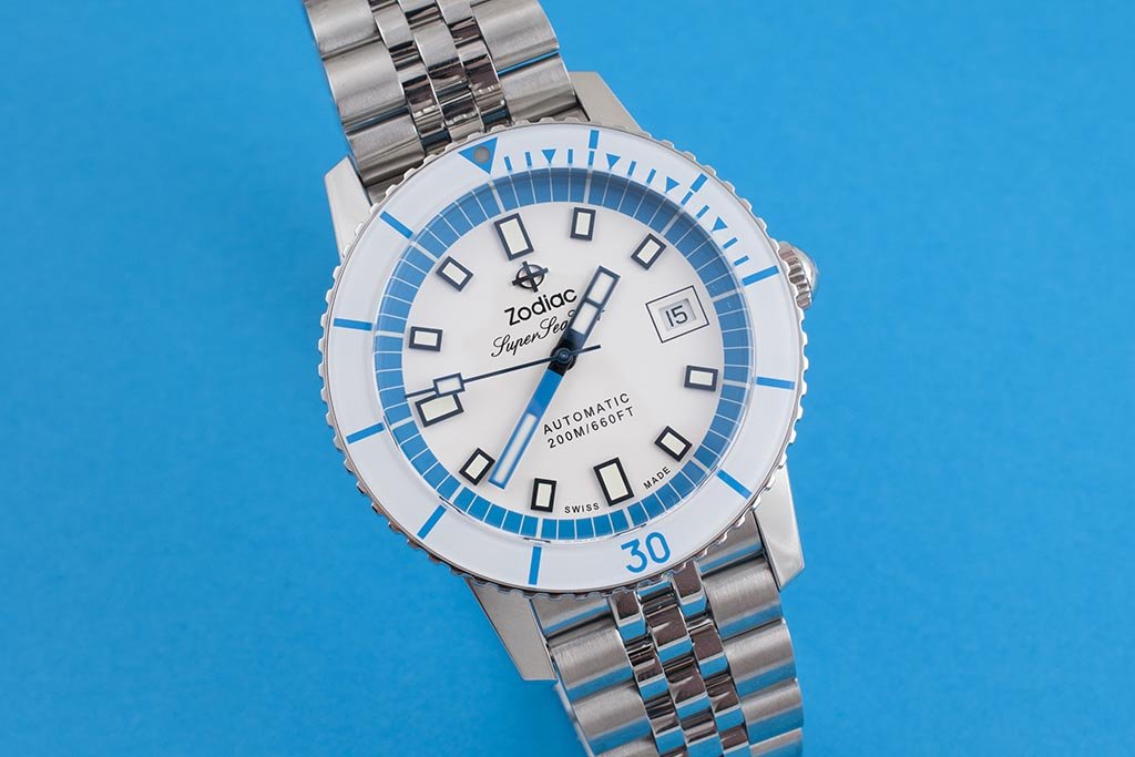Zodiac Super Sea Wolf Whitecap Blue and White Watch Review (ZO9291) - StrapHabit