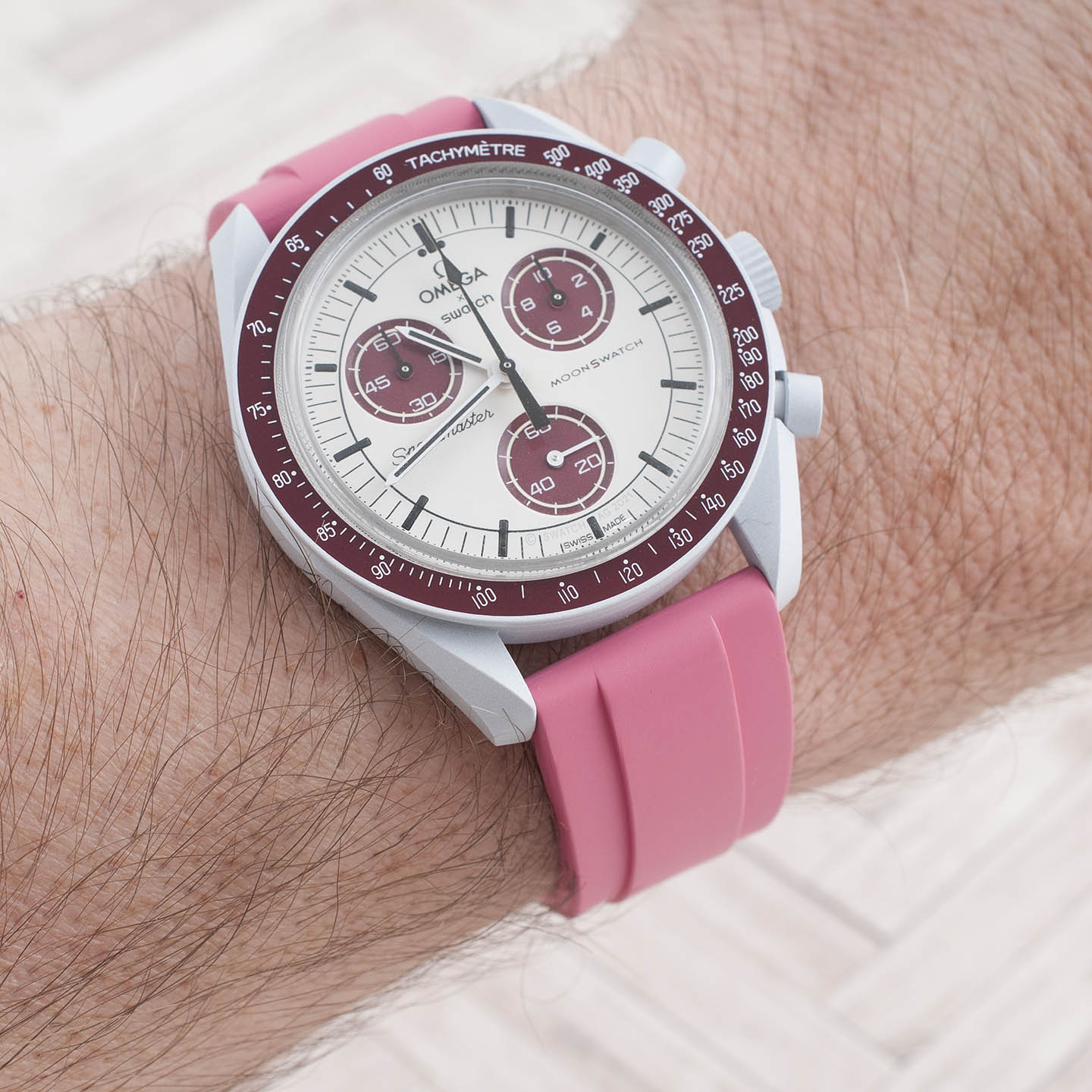Brodinkee x StrapHabit Men Wear Pink 2023 Ridge FKM Rubber Quick Release Watch Straps