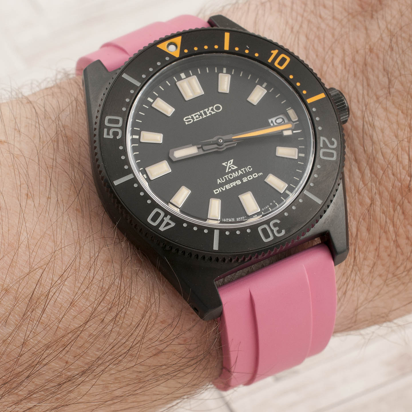 Brodinkee x StrapHabit Men Wear Pink 2023 Ridge FKM Rubber Quick Release Watch Straps