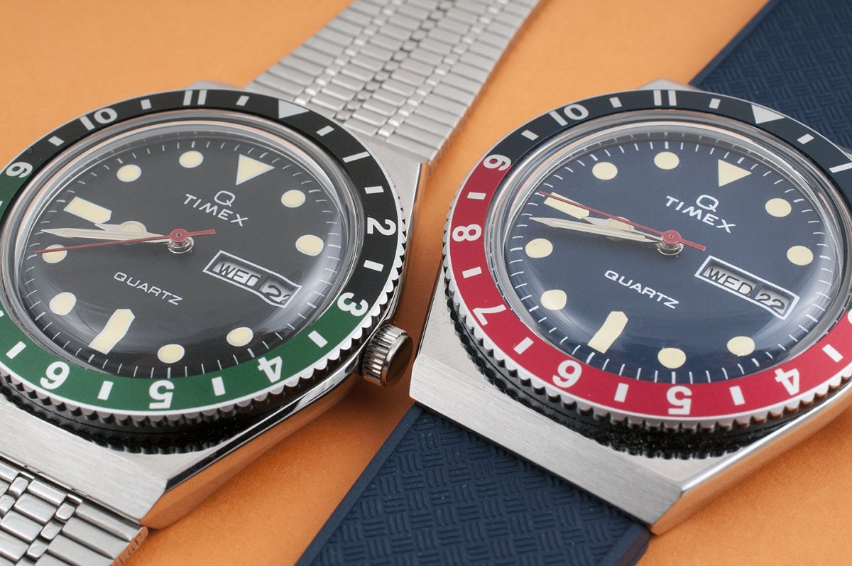 Q Timex Reissue 38mm Quartz Watch Review - Blue/Red TW2V32100ZV and Black/Green TW2U60900ZV - StrapHabit