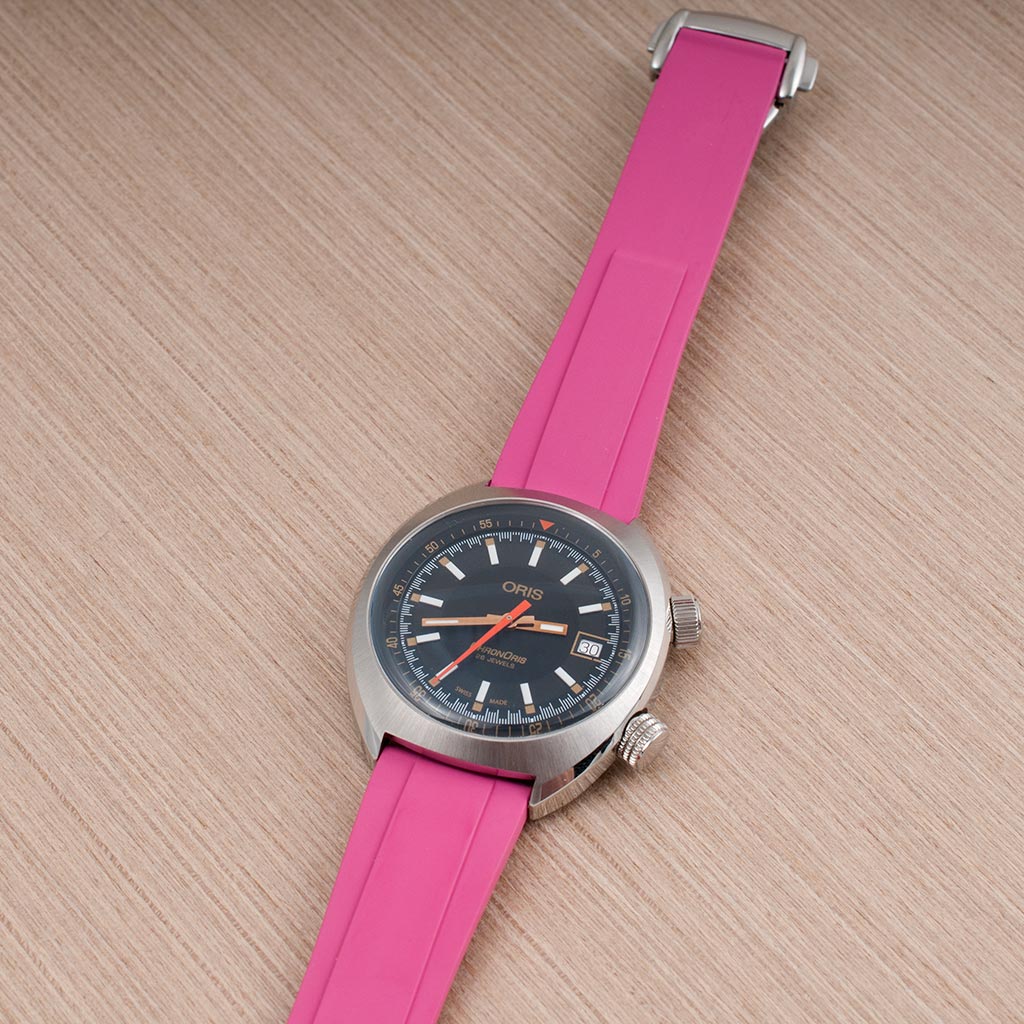 Brodinkee x StrapHabit Men Wear Pink 2024 Deployant FKM Rubber Watch Straps