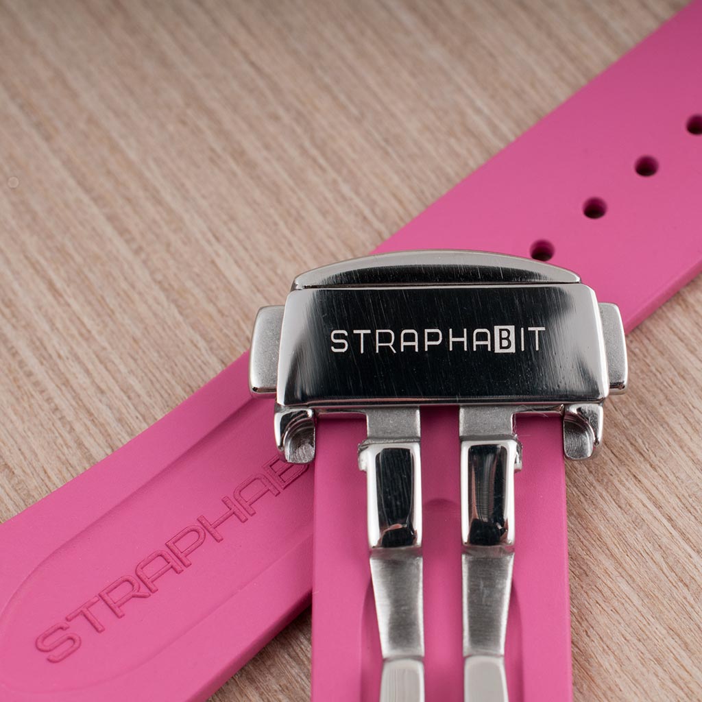 Brodinkee x StrapHabit Men Wear Pink 2024 Deployant FKM Rubber Watch Straps