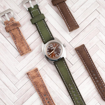 Distressed Canvas and Leather Quick Release Watch Straps