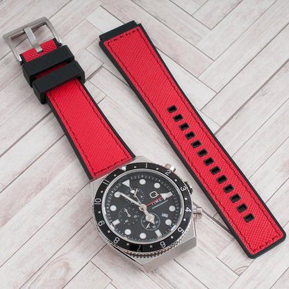 TQ18 Q Timex Replacement Watch Straps - Leather and FKM Rubber Hybrid Quick Release Watch Bands