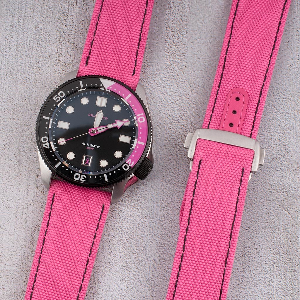Brodinkee x StrapHabit Men Wear Pink 2025 Deployant Sailcloth Watch Straps