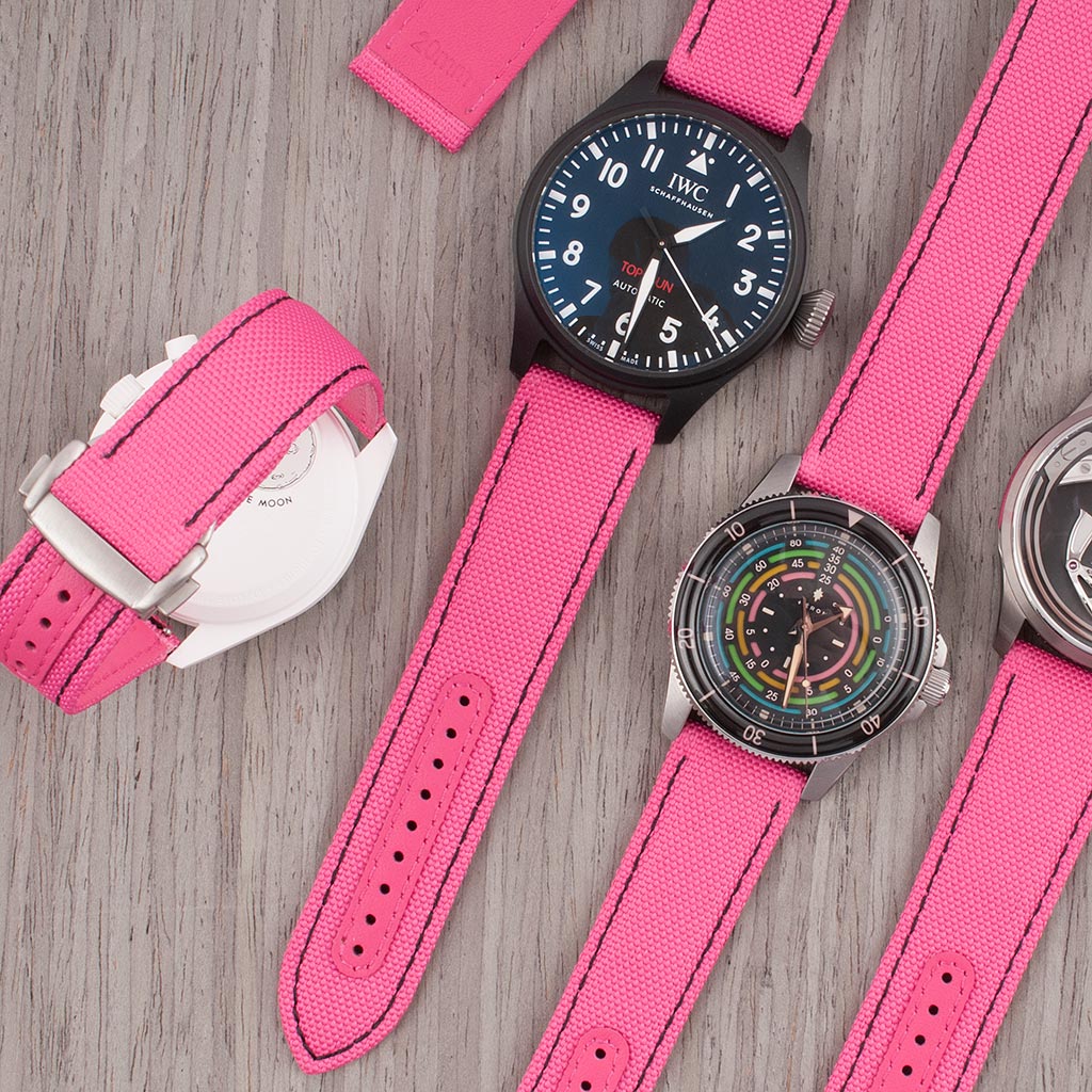 Brodinkee x StrapHabit Men Wear Pink 2025 Deployant Sailcloth Watch Straps