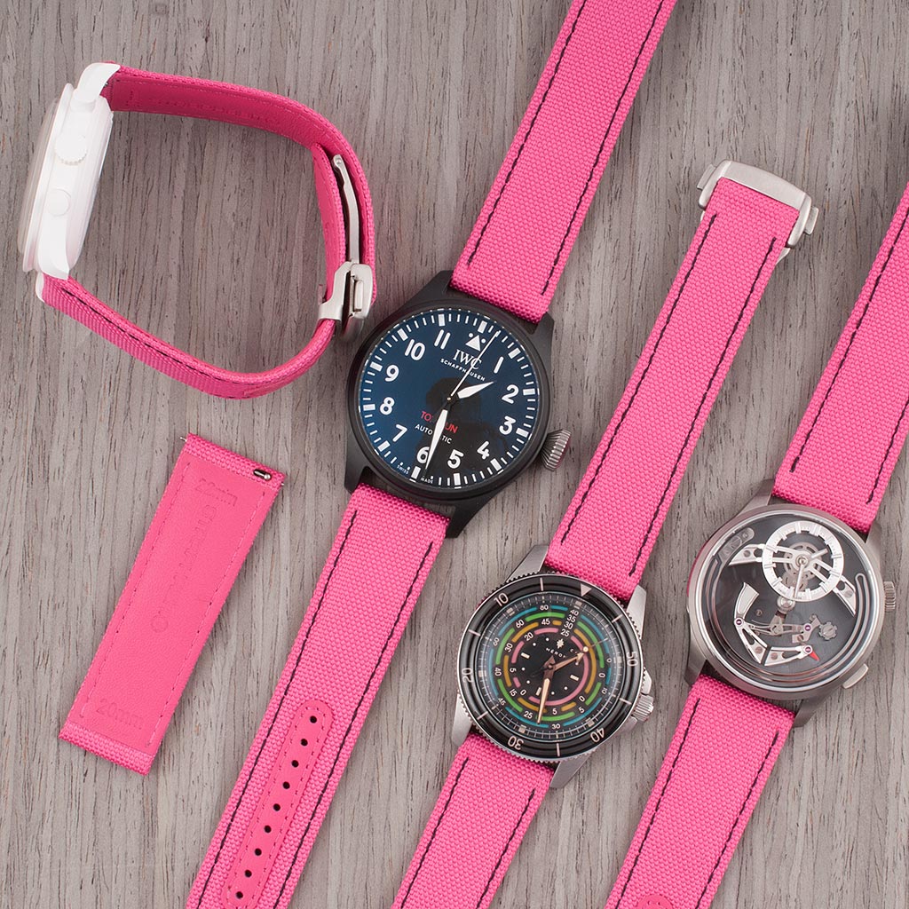 Brodinkee x StrapHabit Men Wear Pink 2025 Deployant Sailcloth Watch Straps