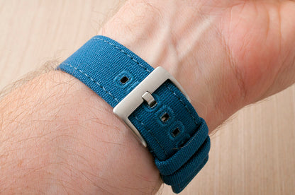 Canvas quick release watch strap band blue 20mm 22mm