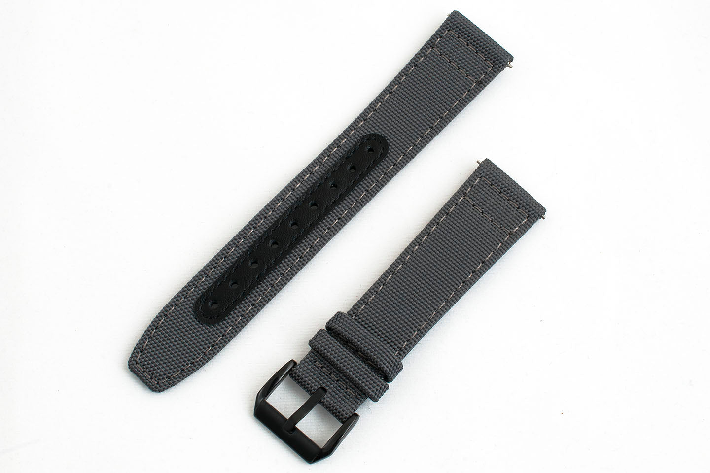 Premium Sailcloth quick release watch strap band replacement 19mm, 20mm, 21mm, 22mm gray grey with black buckle pvd