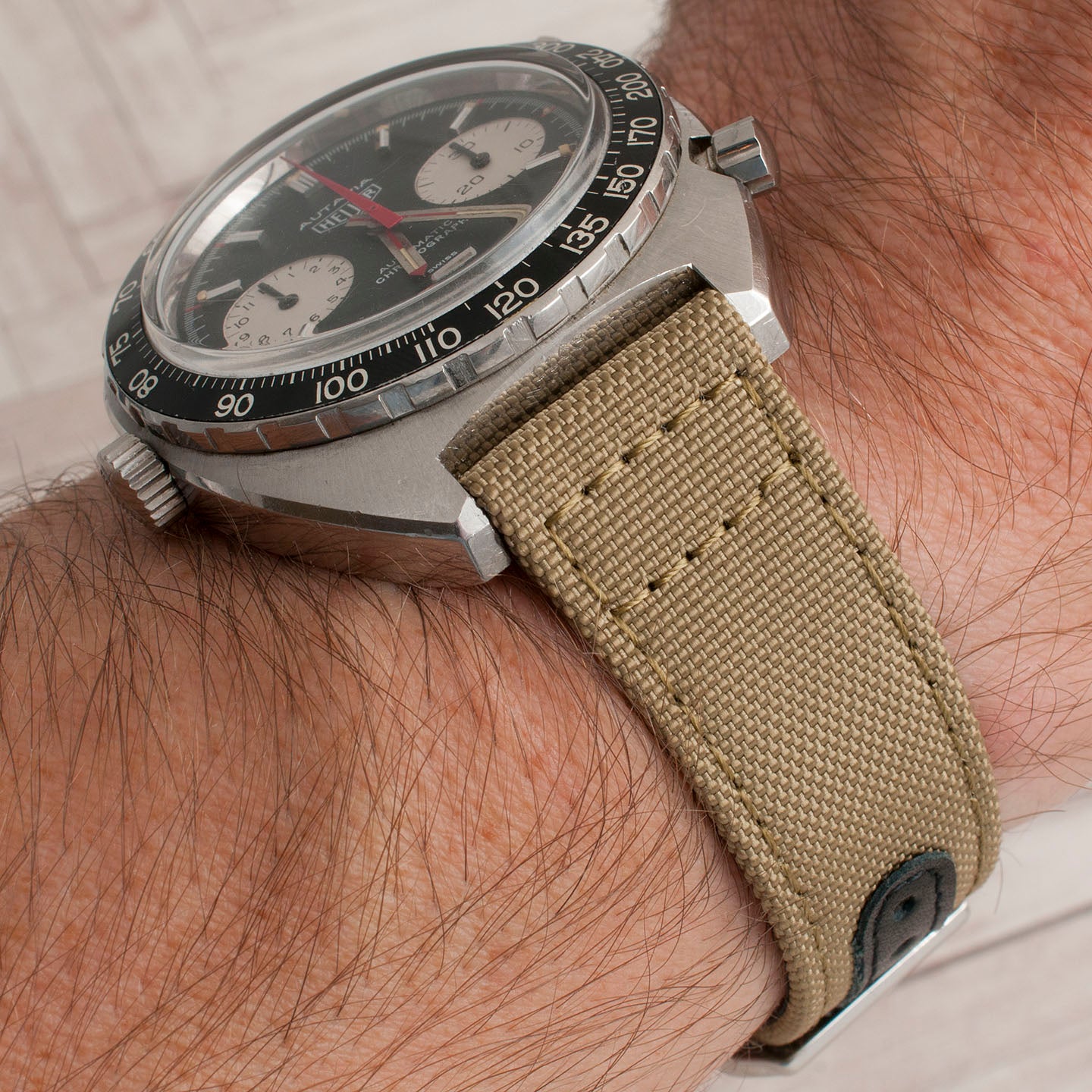 Premium Sailcloth quick release watch strap band replacement 19mm, 20mm, 21mm, 22mm khaki tan beige brown sand heuer autavia videroy 1163v