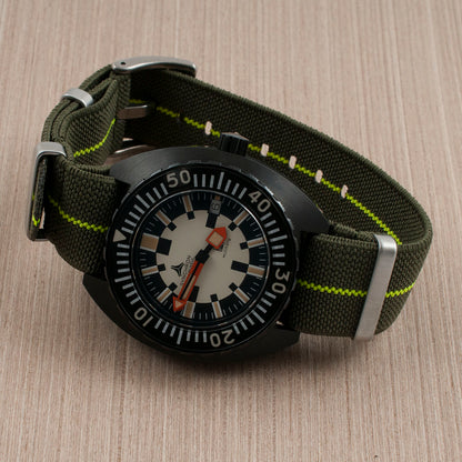 lume luminous lumed glowing glow in the dark NATO elastic parachute paratrooper marine nationale mn erika's original watch strap band 20mm 22mm green white yellow khaki tan striped