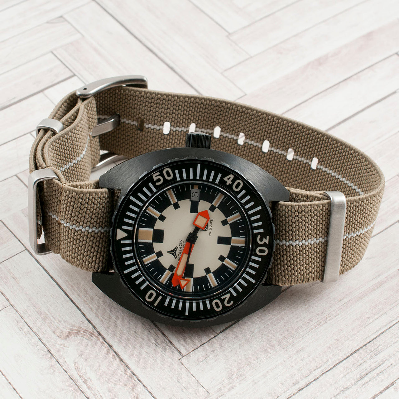 lume luminous lumed glowing glow in the dark NATO elastic parachute paratrooper marine nationale mn erika's original watch strap band 20mm 22mm green white yellow khaki tan striped variant_khaki/lumed_white