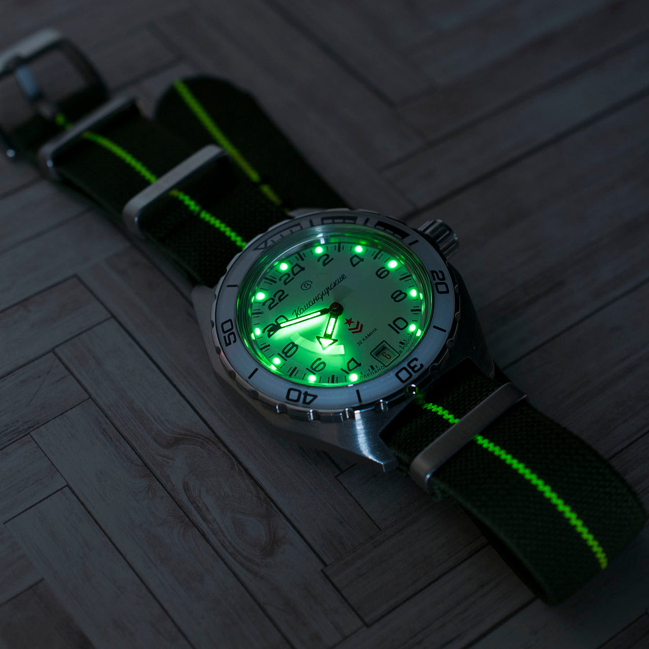 lume luminous lumed glowing glow in the dark NATO elastic parachute paratrooper marine nationale mn erika's original watch strap band 20mm 22mm green white yellow khaki tan striped variant_green/lumed_yellow