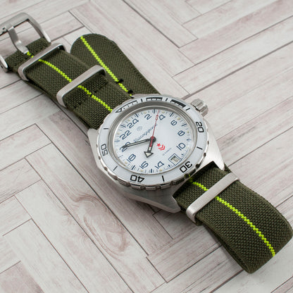 lume luminous lumed glowing glow in the dark NATO elastic parachute paratrooper marine nationale mn erika's original watch strap band 20mm 22mm green white yellow khaki tan striped