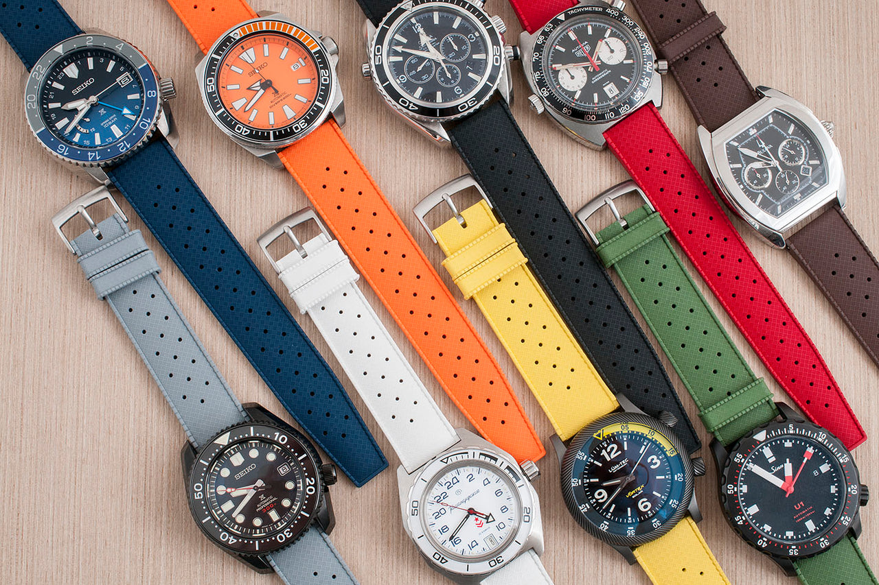 Tropical retro vintage replacement watch strap band FKM rubber tropic 19mm 20mm 21mm 22mm seiko mm300 vostok lumtex vortex sinn u1 s omega planet ocean chronograph heuer autavia samurai