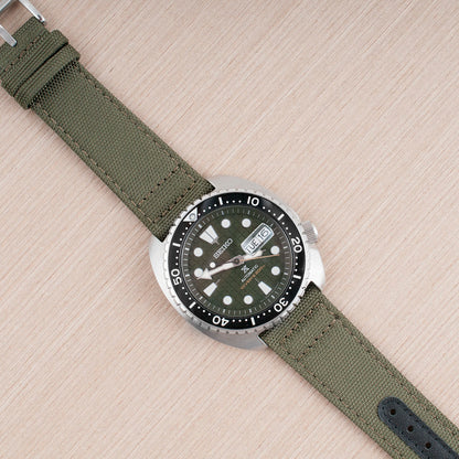 Premium Sailcloth quick release watch strap band replacement 19mm, 20mm, 21mm, 22mm green OD seiko spre03 king turtle grenade