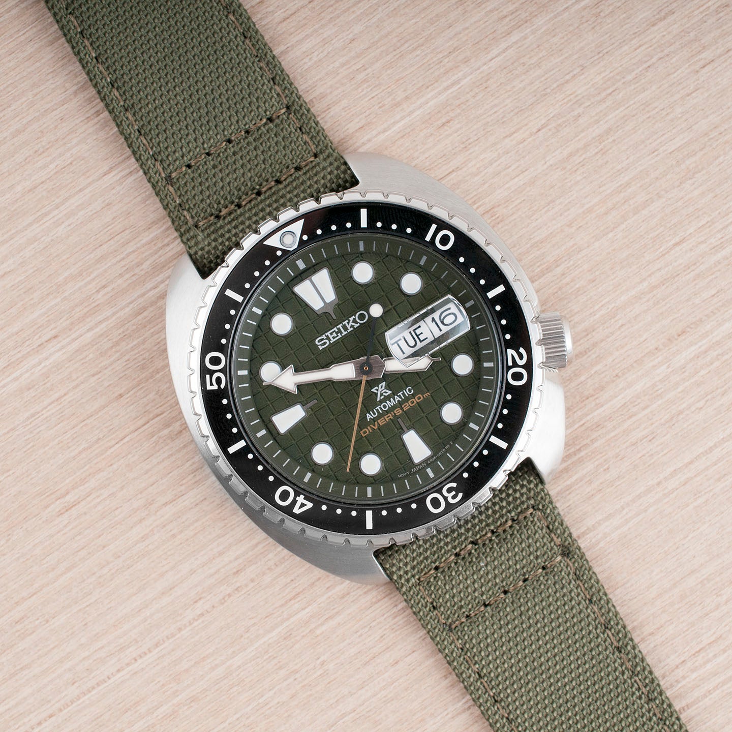Premium Sailcloth quick release watch strap band replacement 19mm, 20mm, 21mm, 22mm green OD seiko king turtle grenade srp303