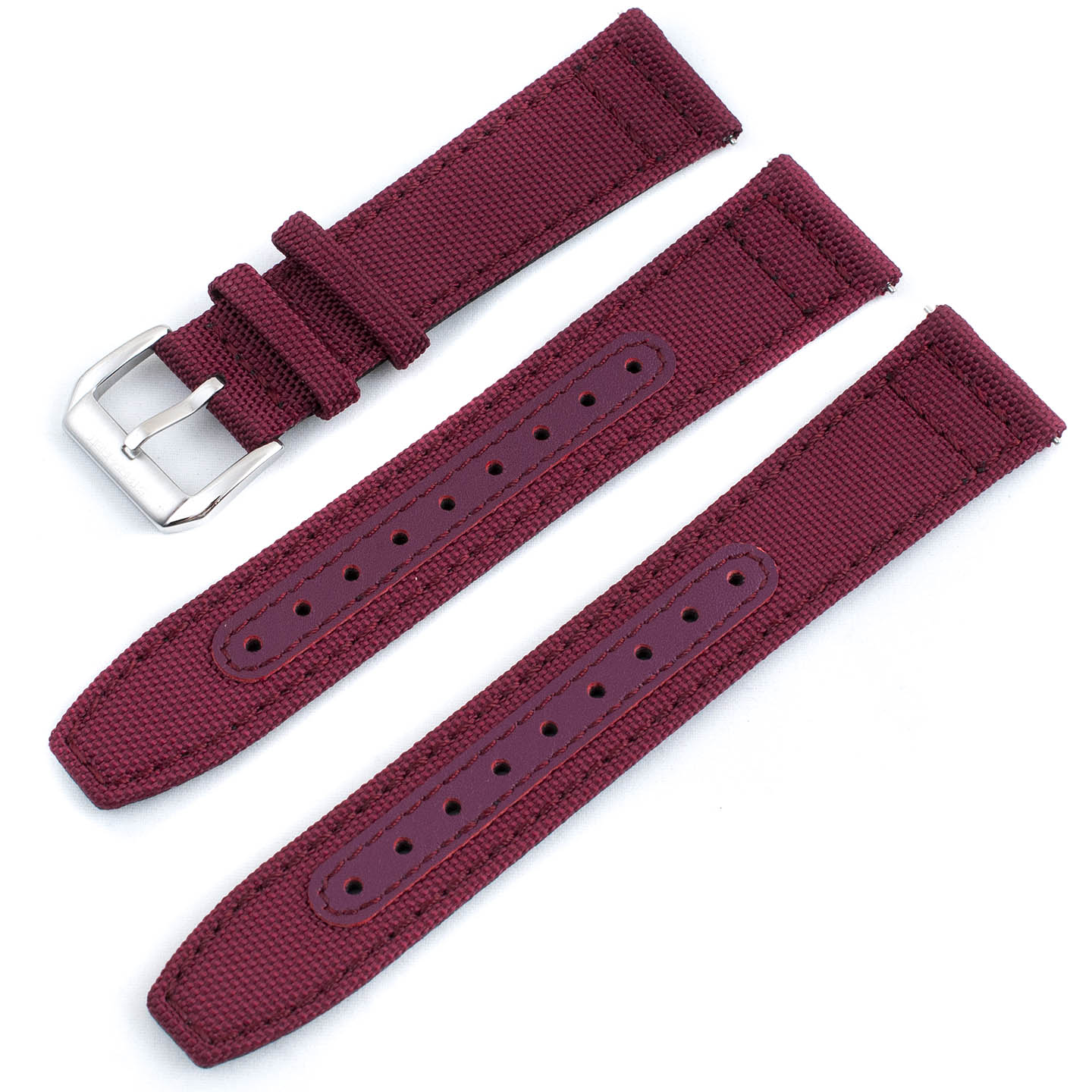 Premium Sailcloth Colorway Quick Release Watch Strap band replacement 19mm, 20mm, 21mm, 22mm for large wrists and small wrists, for men and women, unisex burgundy maroon dark red wine