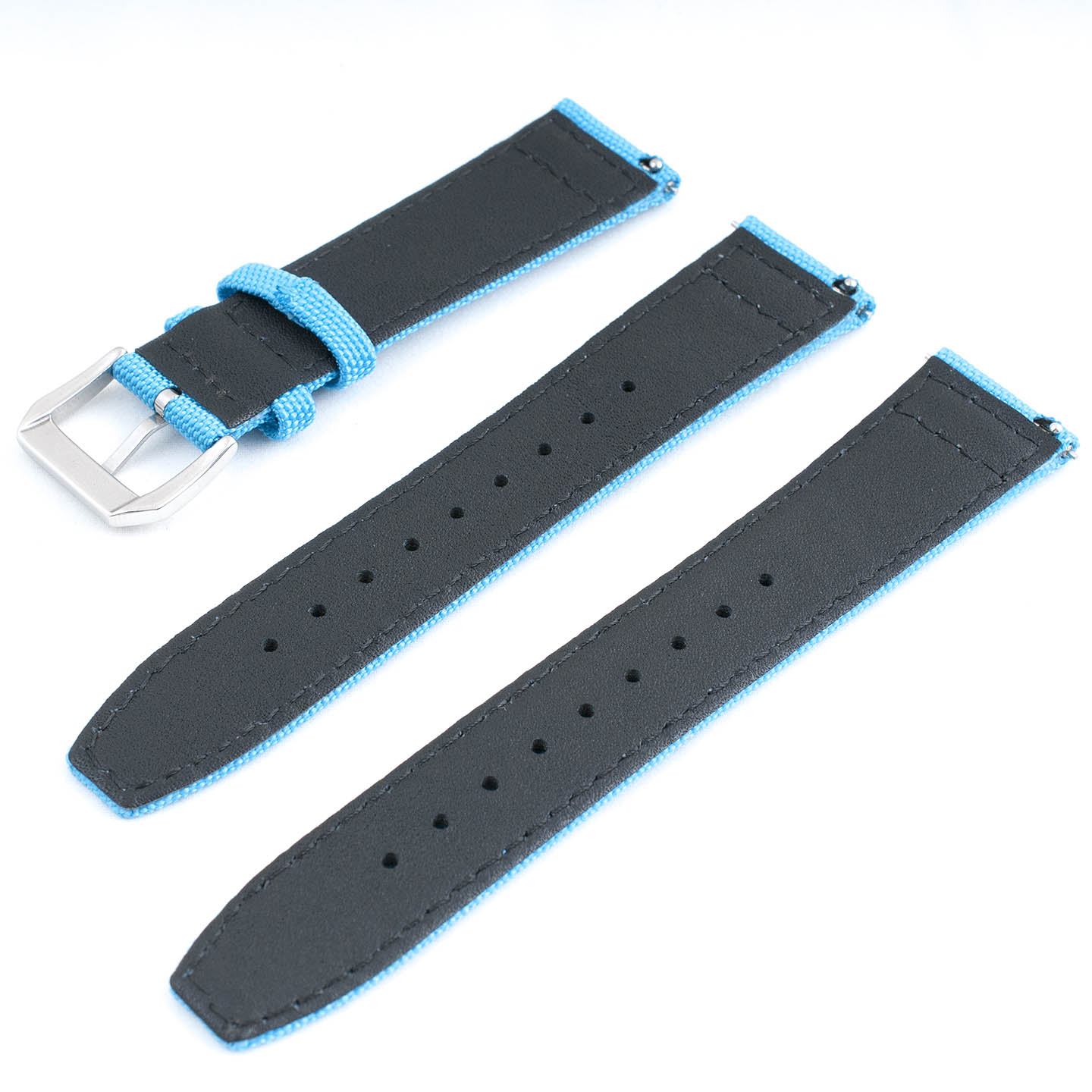 Premium Sailcloth Colorway Quick Release Watch Strap band replacement 19mm, 20mm, 21mm, 22mm for large wrists and small wrists, for men and women, unisex light bright sky blue