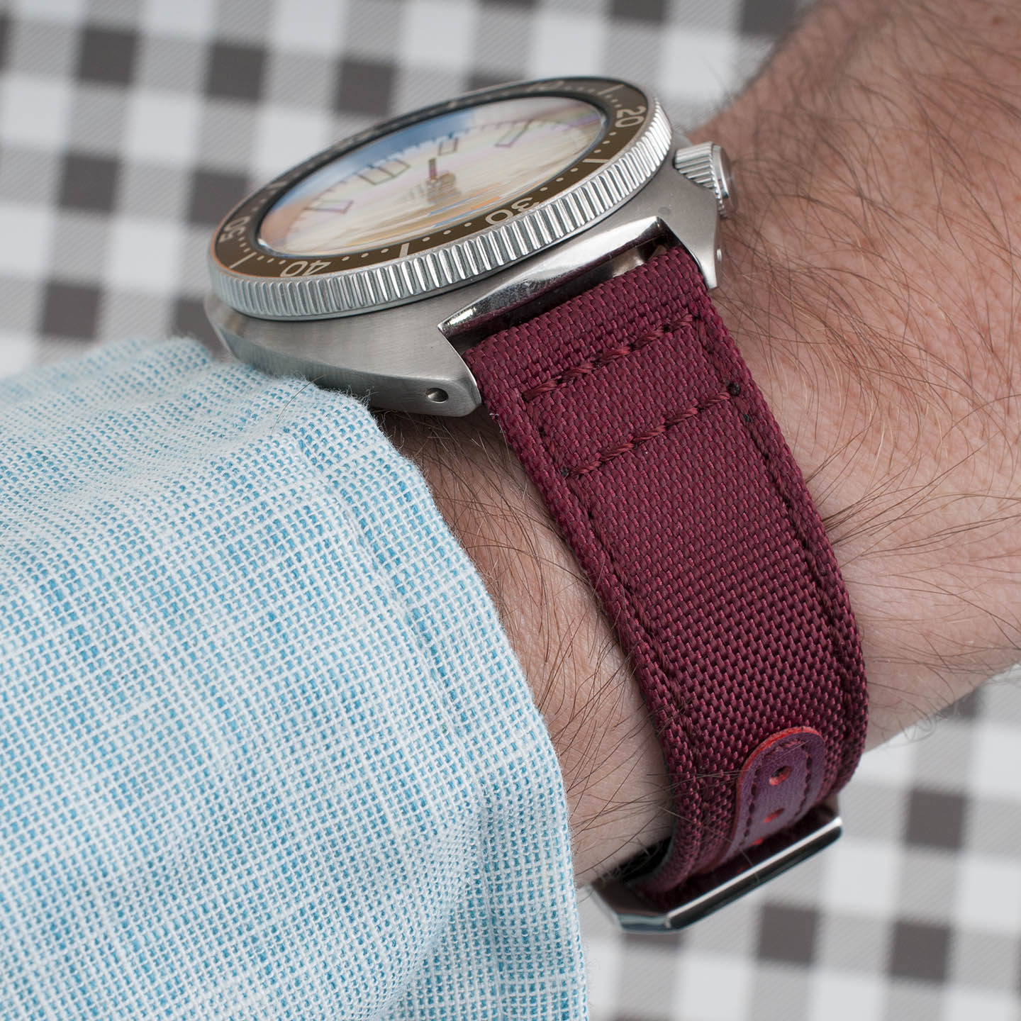 Premium Sailcloth Colorway Quick Release Watch Strap band replacement 19mm, 20mm, 21mm, 22mm for large wrists and small wrists, for men and women, unisex burgundy maroon dark red wine