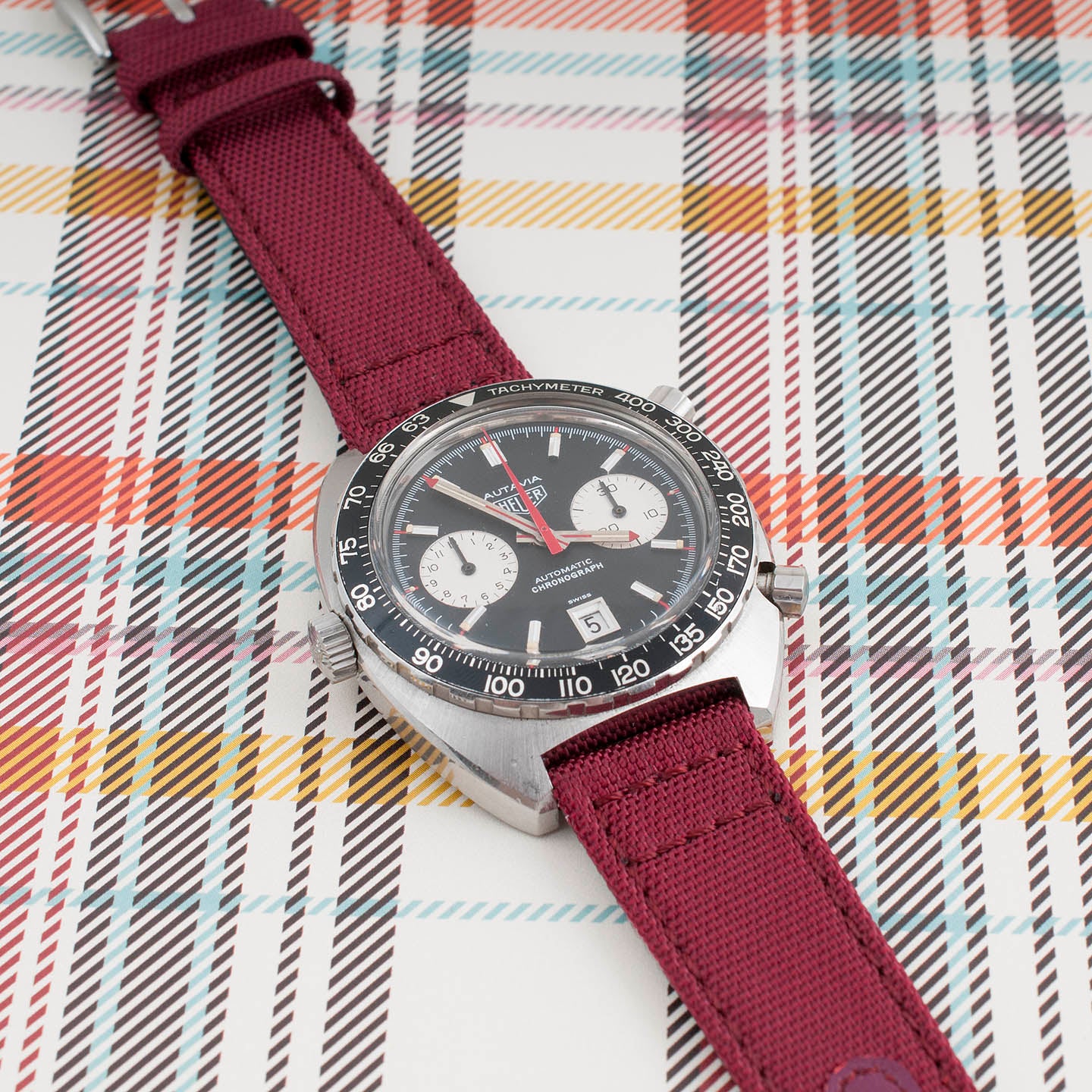 Premium Sailcloth Colorway Quick Release Watch Strap band replacement 19mm, 20mm, 21mm, 22mm for large wrists and small wrists, for men and women, unisex burgundy maroon dark red wine Heuer Autavia Viceroy 1163v