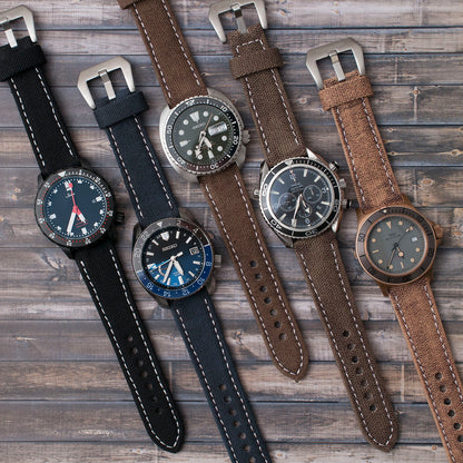 Distressed Canvas and Leather Quick Release Watch Straps