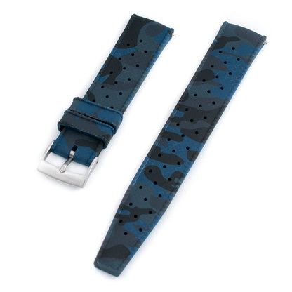 Tropical retro vintage replacement watch strap band FKM rubber tropic 19mm 20mm 21mm 22mm blue camo camouflage