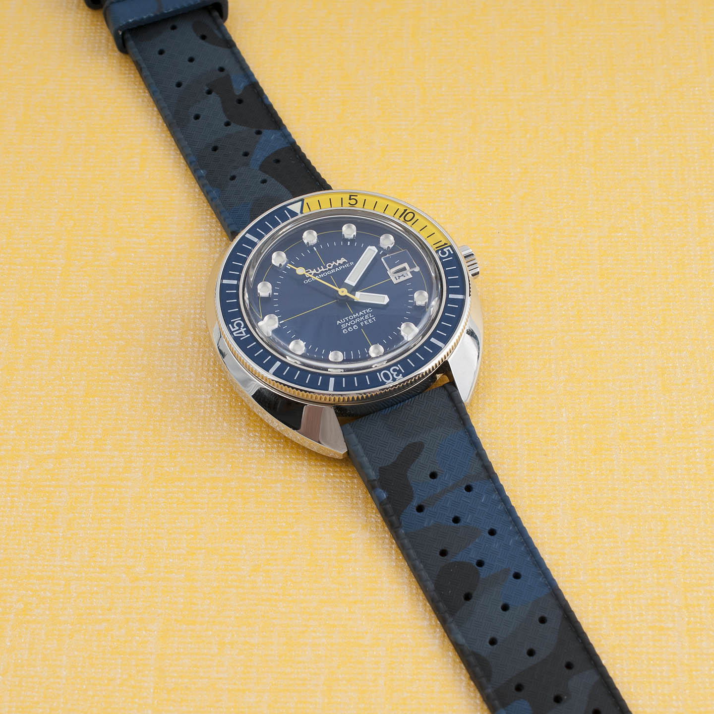 Tropical retro vintage replacement watch strap band FKM rubber tropic 19mm 20mm 21mm 22mm blue camo camouflage bulova devil diver