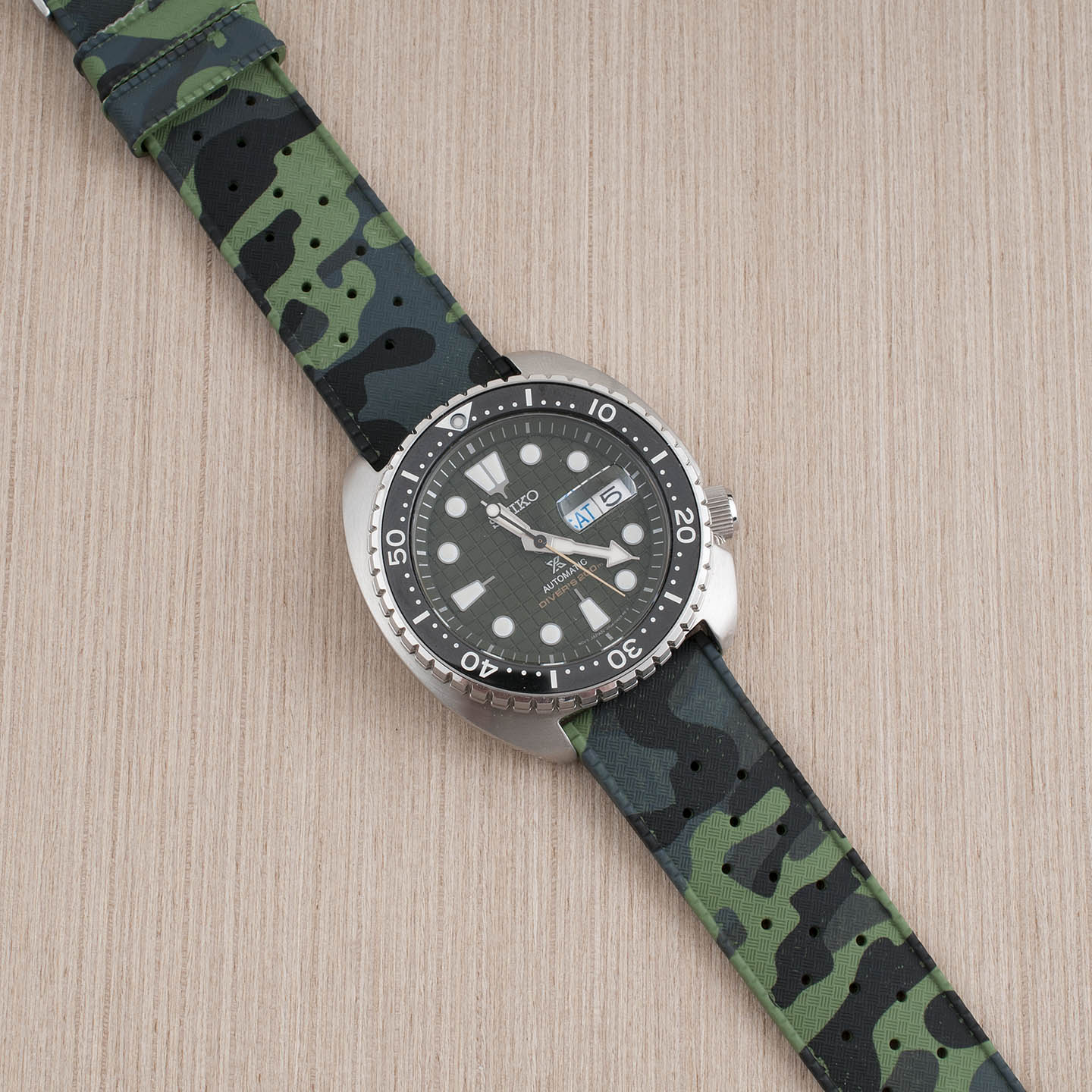 Tropical retro vintage replacement watch strap band FKM rubber tropic 19mm 20mm 21mm 22mm green camo camouflage seiko king turtle grenade srpe03