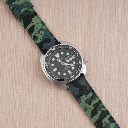 Tropical retro vintage replacement watch strap band FKM rubber tropic 19mm 20mm 21mm 22mm green camo camouflage seiko king turtle grenade srpe03