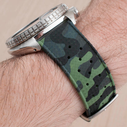 Tropical retro vintage replacement watch strap band FKM rubber tropic 19mm 20mm 21mm 22mm green camo camouflage