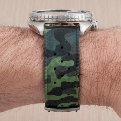 Tropical retro vintage replacement watch strap band FKM rubber tropic 19mm 20mm 21mm 22mm green camo camouflage