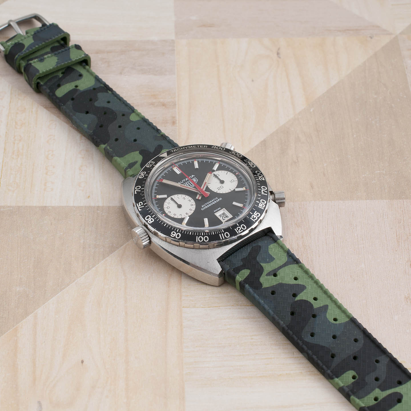 Tropical retro vintage replacement watch strap band FKM rubber tropic 19mm 20mm 21mm 22mm green camo camouflage heuer autavia viceroy