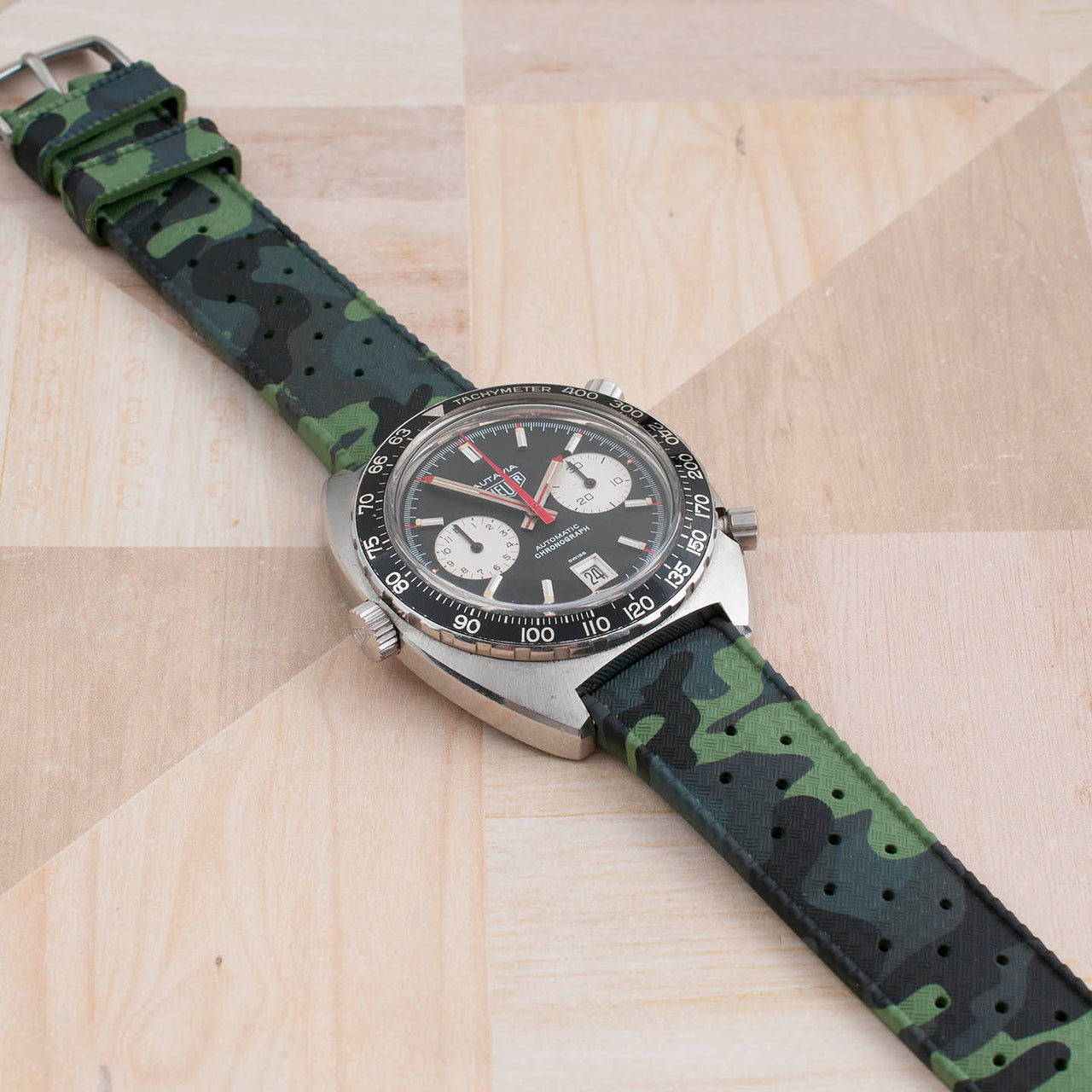 Tropical retro vintage replacement watch strap band FKM rubber tropic 19mm 20mm 21mm 22mm green camo camouflage heuer autavia viceroy variant_green_camo