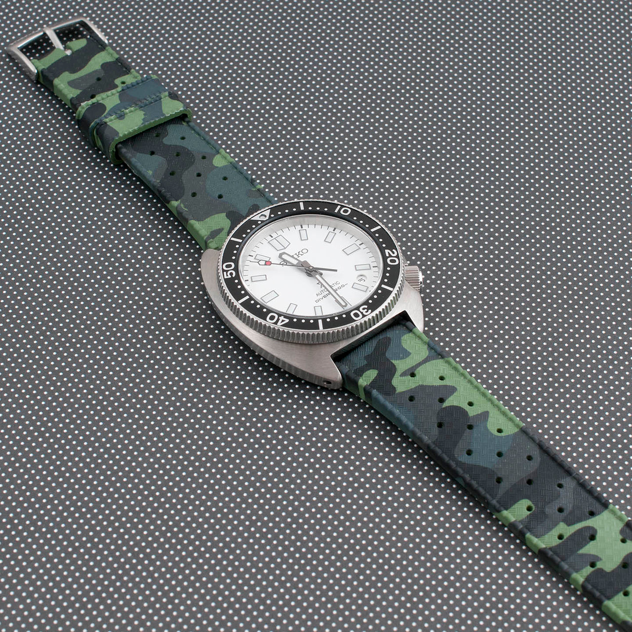 Tropical retro vintage replacement watch strap band FKM rubber tropic 19mm 20mm 21mm 22mm green camo camouflage seiko spb313 white slim turtle variant_green_camo