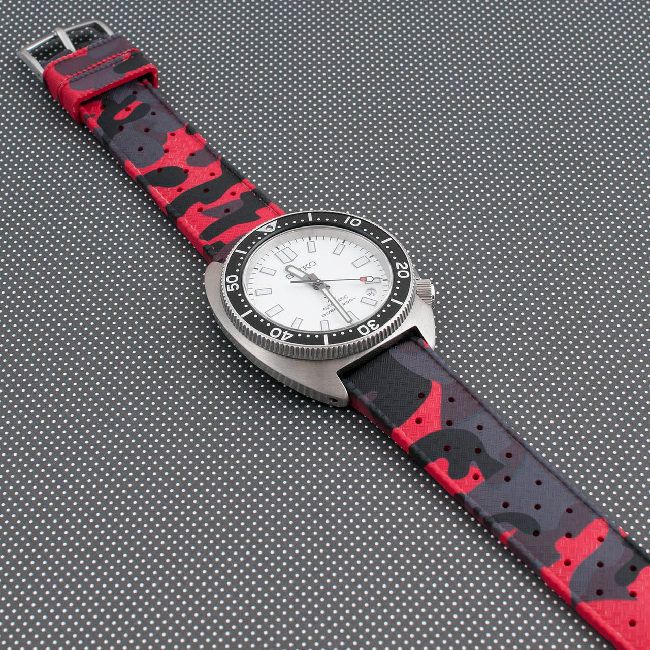 Tropical retro vintage replacement watch strap band FKM rubber tropic 19mm 20mm 21mm 22mm red camo camouflage seiko spb313 slim turtle variant_red_camo