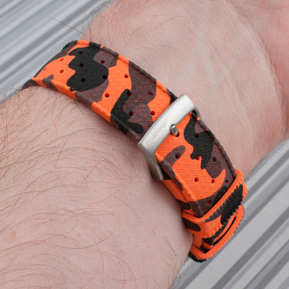 Tropical retro vintage replacement watch strap band FKM rubber tropic 19mm 20mm 21mm 22mm orange camo camouflage