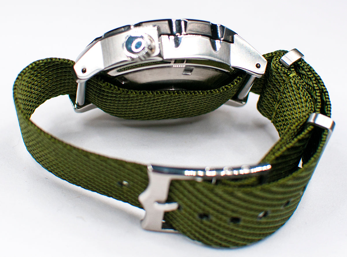 Tudor Black Bay 58 Pelagos NATO single pass weave chevron black blue green khaki tan gray bond