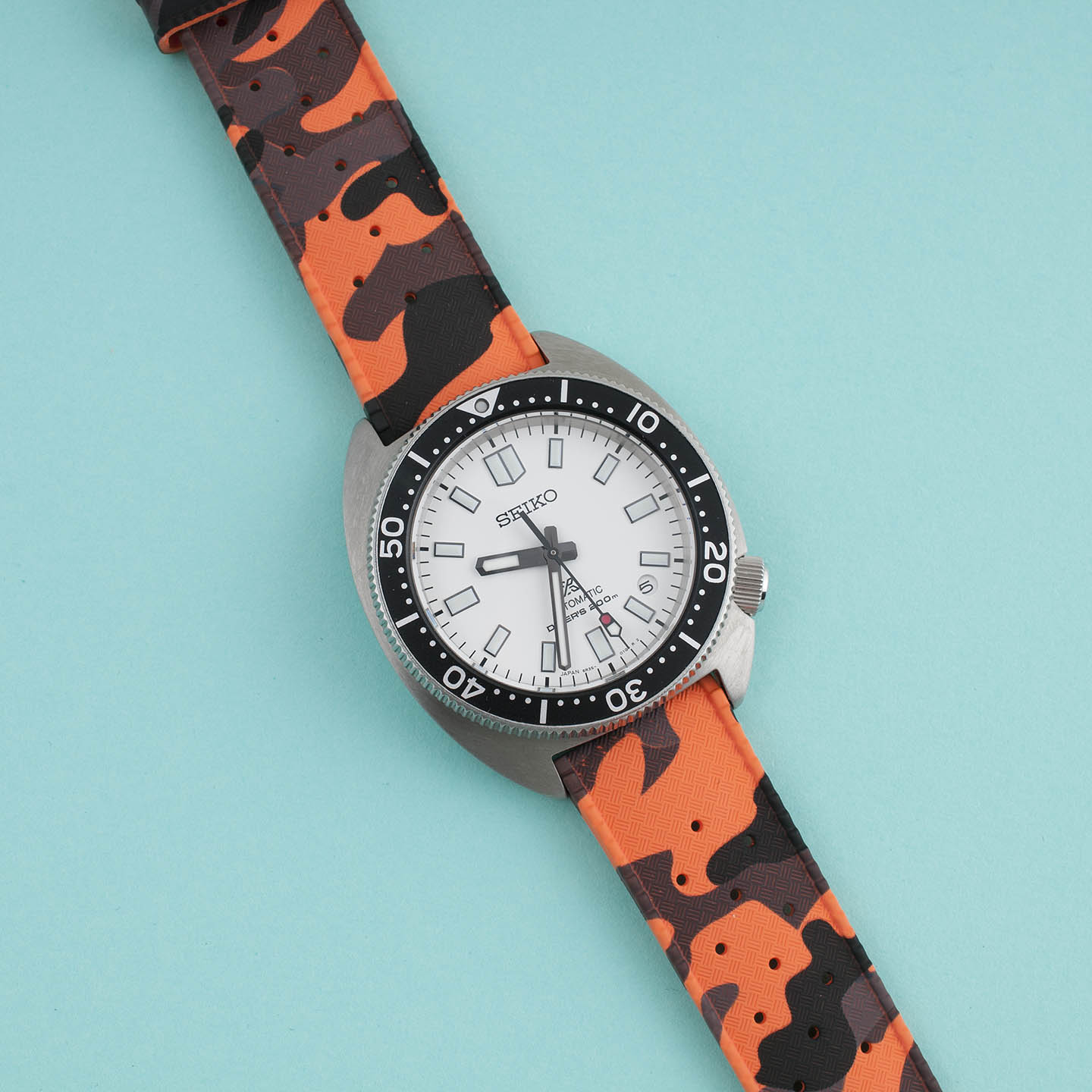 Tropical retro vintage replacement watch strap band FKM rubber tropic 19mm 20mm 21mm 22mm orange camo camouflage seiko spb313 slim willard white