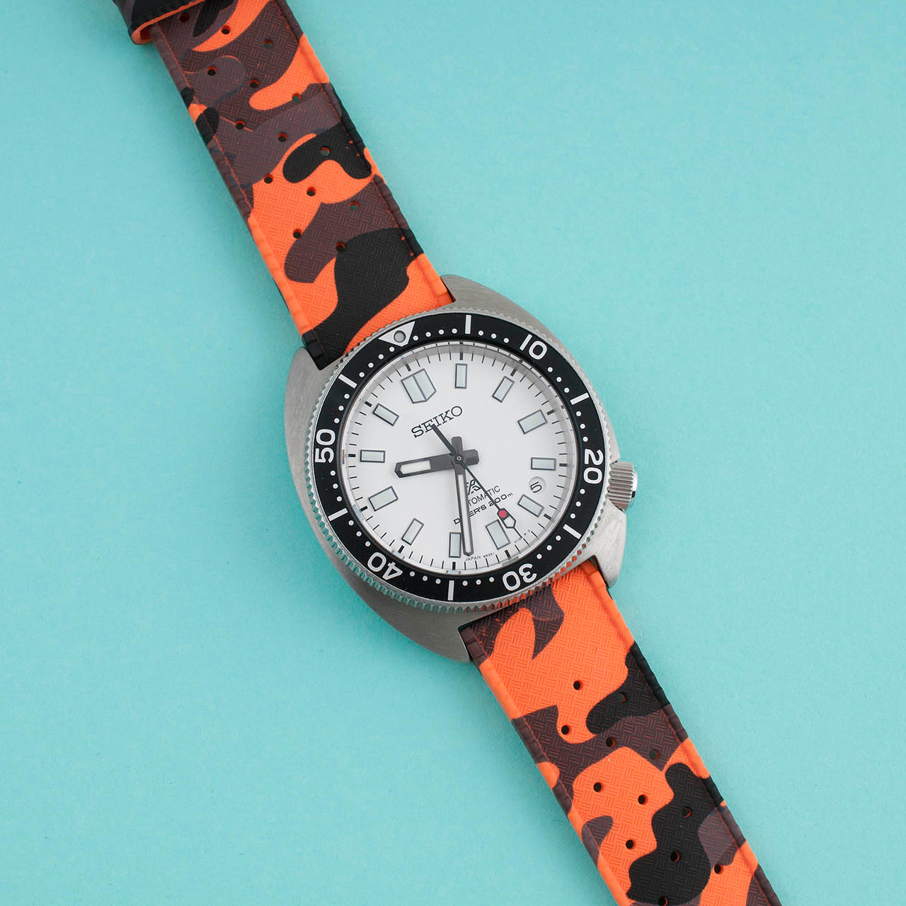 Tropical retro vintage replacement watch strap band FKM rubber tropic 19mm 20mm 21mm 22mm orange camo camouflage seiko spb313 slim willard white variant_orange_camo