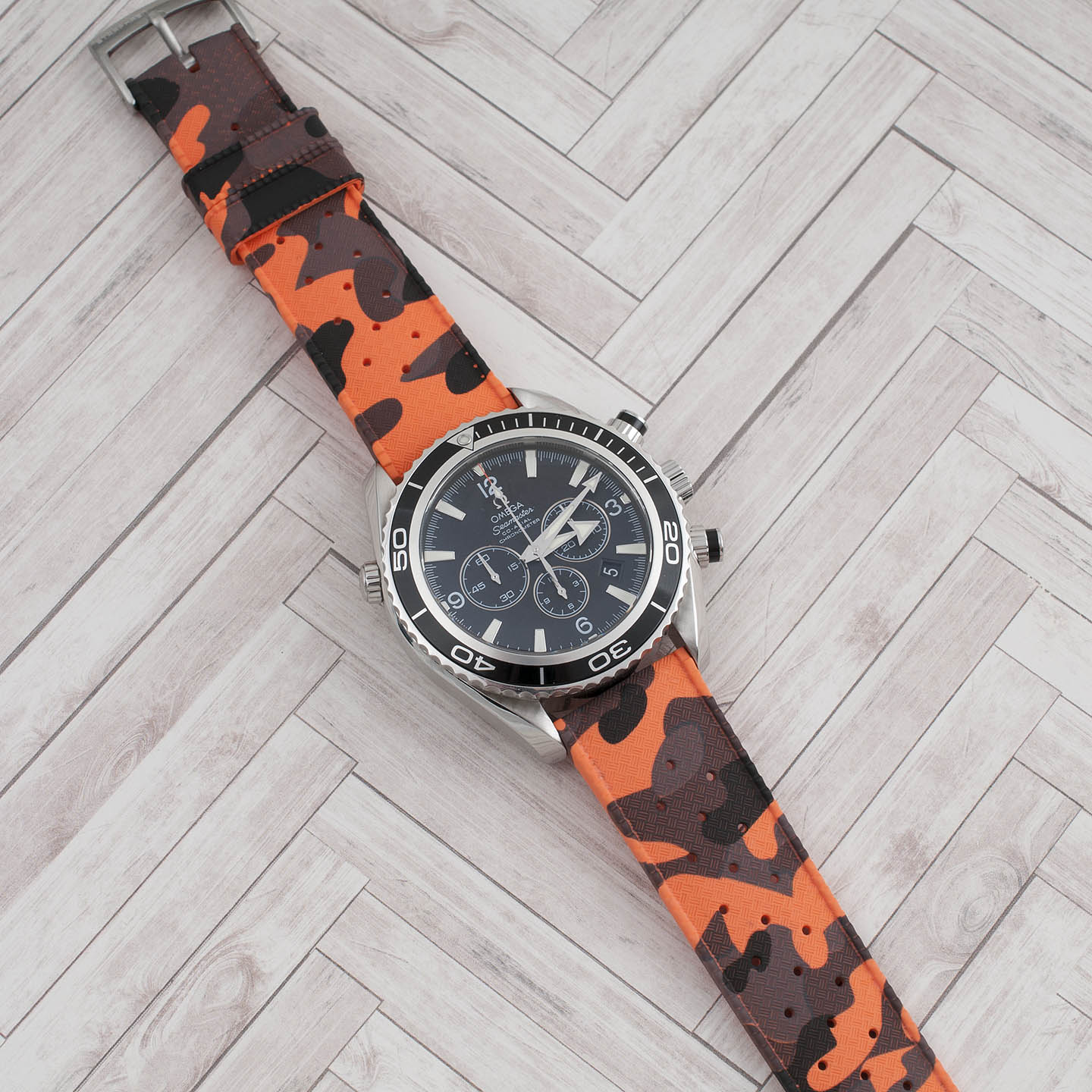 Tropical retro vintage replacement watch strap band FKM rubber tropic 19mm 20mm 21mm 22mm orange camo camouflage omega PO chrono