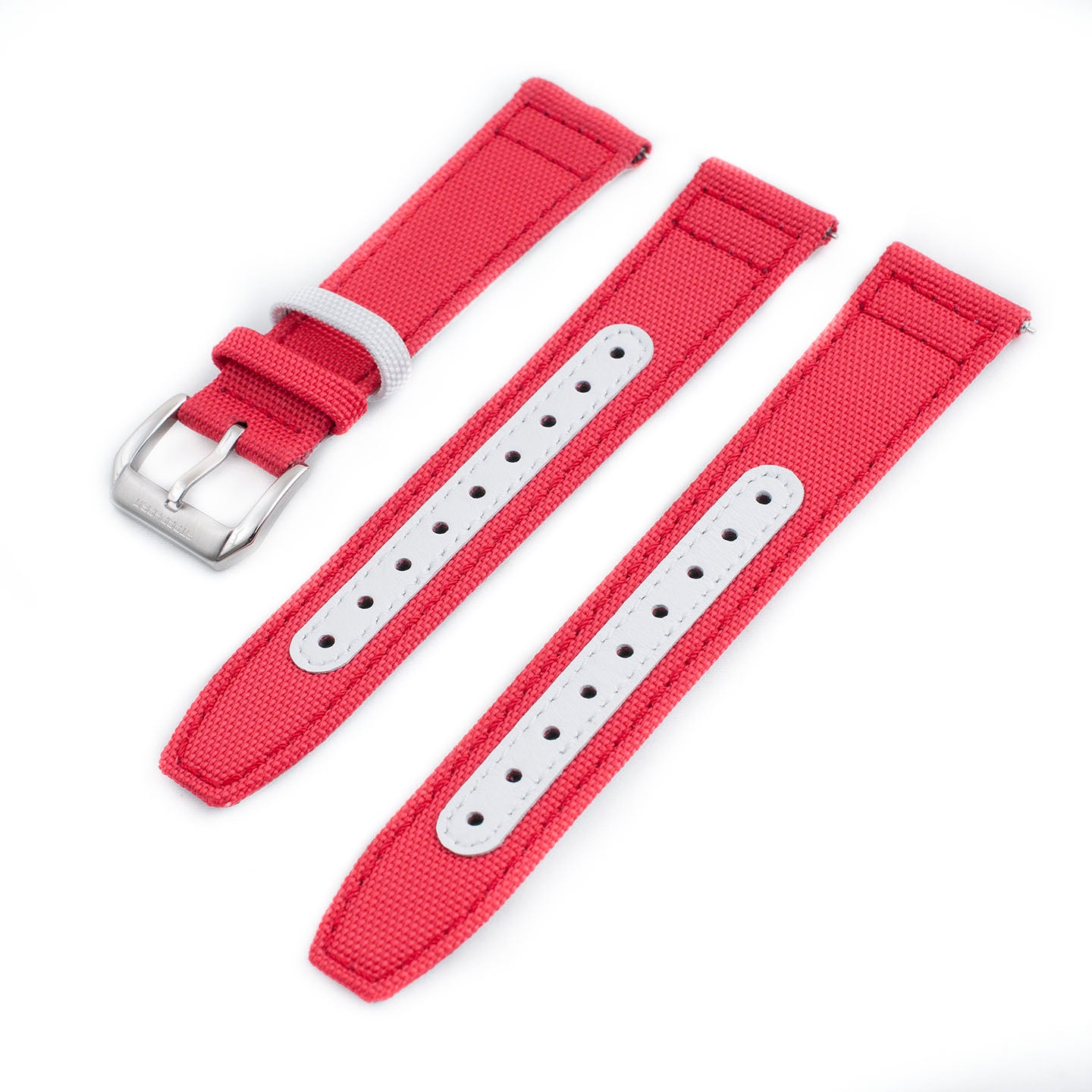 Premium Sailcloth Colorway Quick Release Watch Strap band replacement 19mm, 20mm, 21mm, 22mm for large wrists and small wrists, for men and women, unisex white bright red crimson