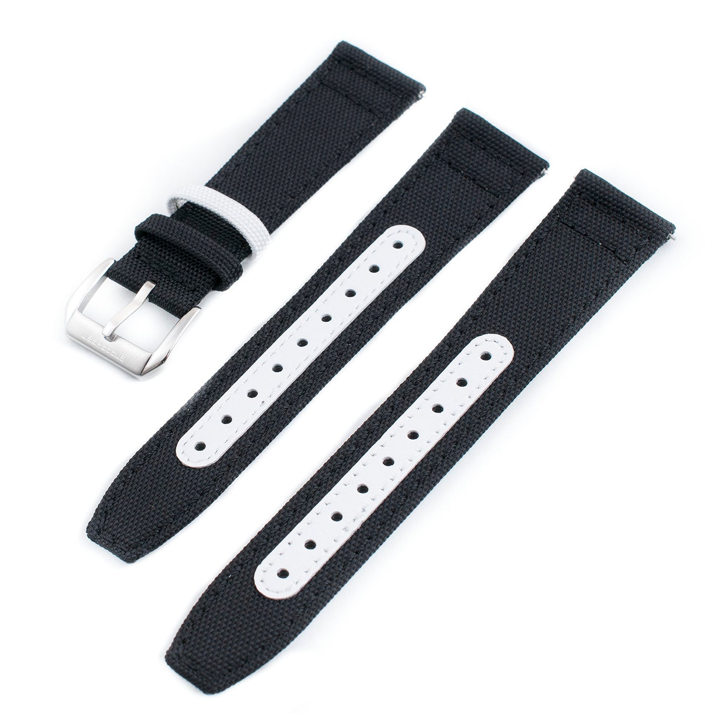 Premium Sailcloth Colorway Quick Release Watch Strap band replacement 19mm, 20mm, 21mm, 22mm for large wrists and small wrists, for men and women, unisex white black reverse panda