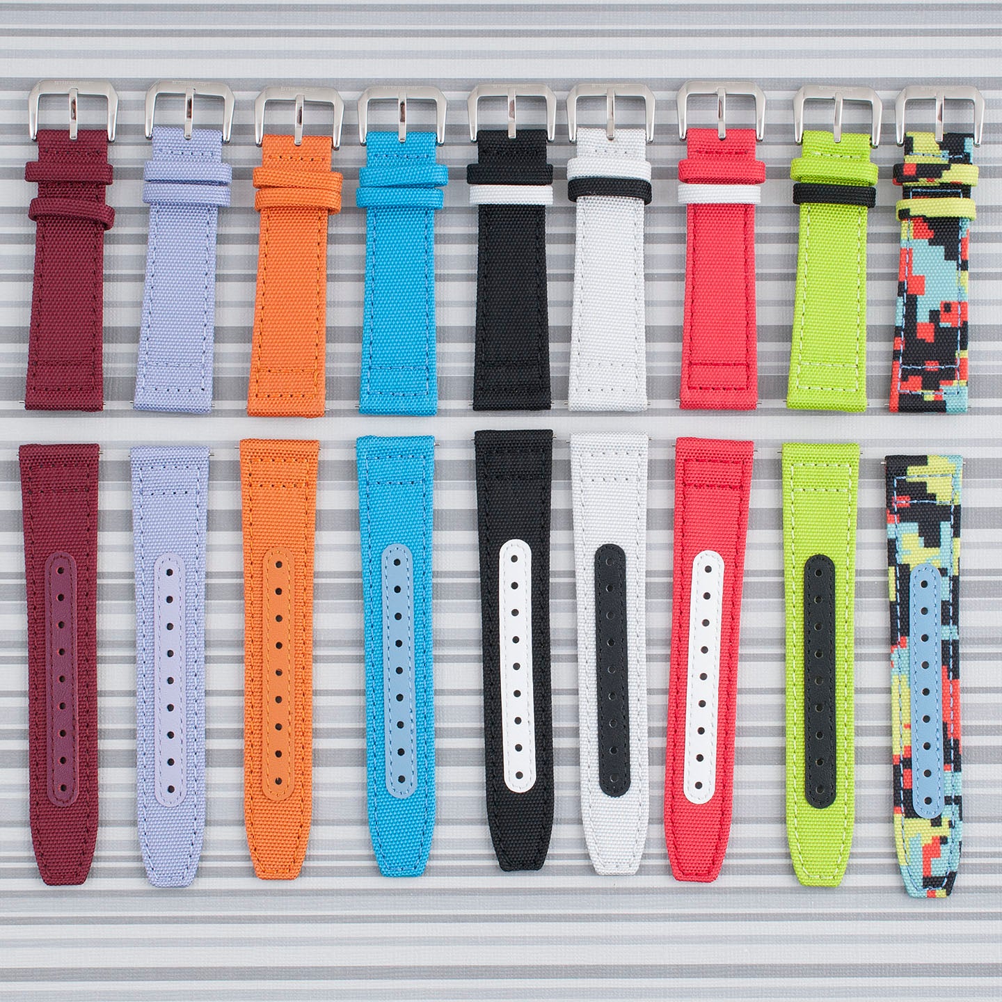 Premium Sailcloth Colorway Quick Release Watch Strap band replacement 19mm, 20mm, 21mm, 22mm for large wrists and small wrists, for men and women, unisex maroon purple orange blue black white red neon yellow green camo