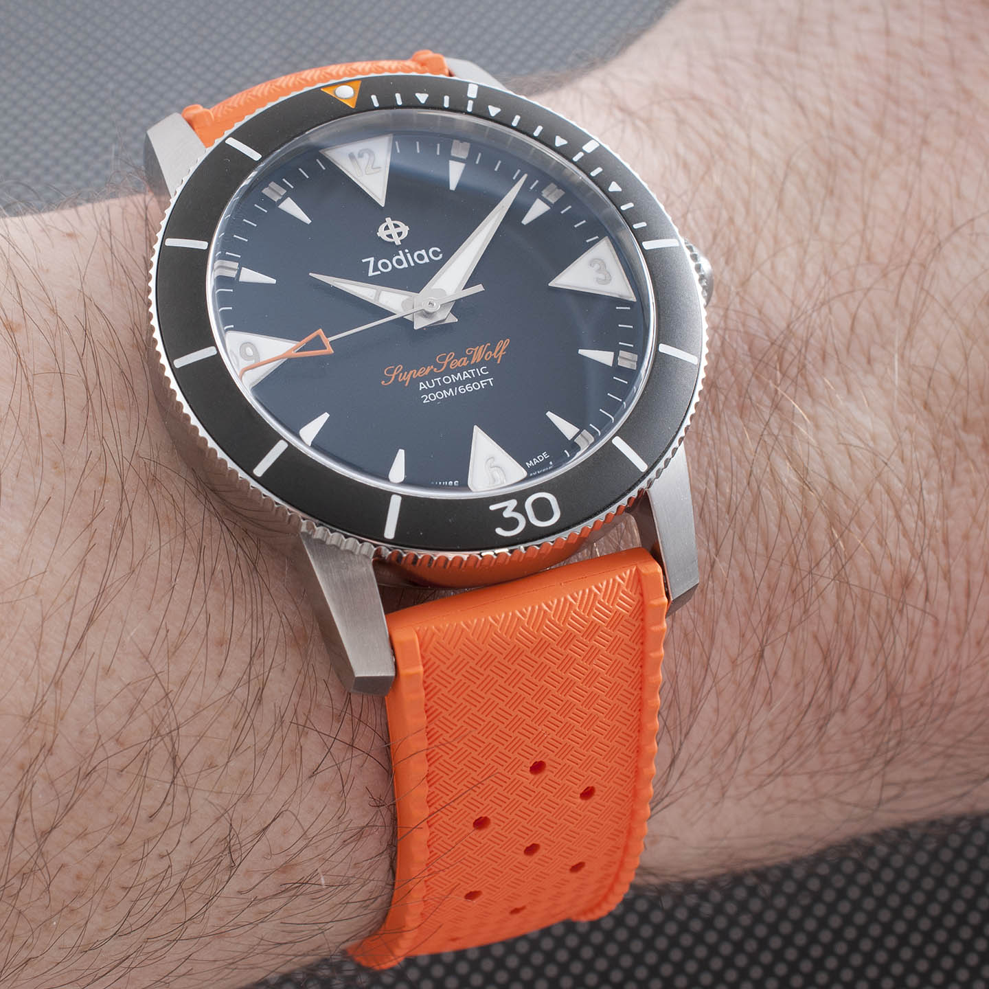 Tropical retro vintage replacement watch strap band FKM rubber tropic orange Zodiac super sea wolf 53 skin zo9212