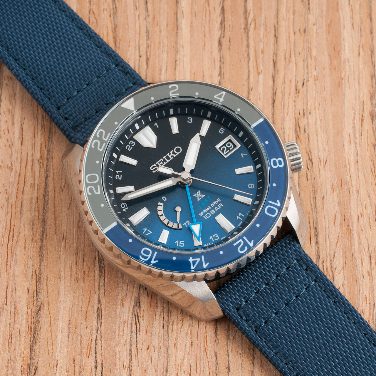 Premium Sailcloth quick release watch strap band replacement 19mm, 20mm, 21mm, 22mm blue seiko snr049 spring drive prospex lx gmt sky limited edition variant_blue